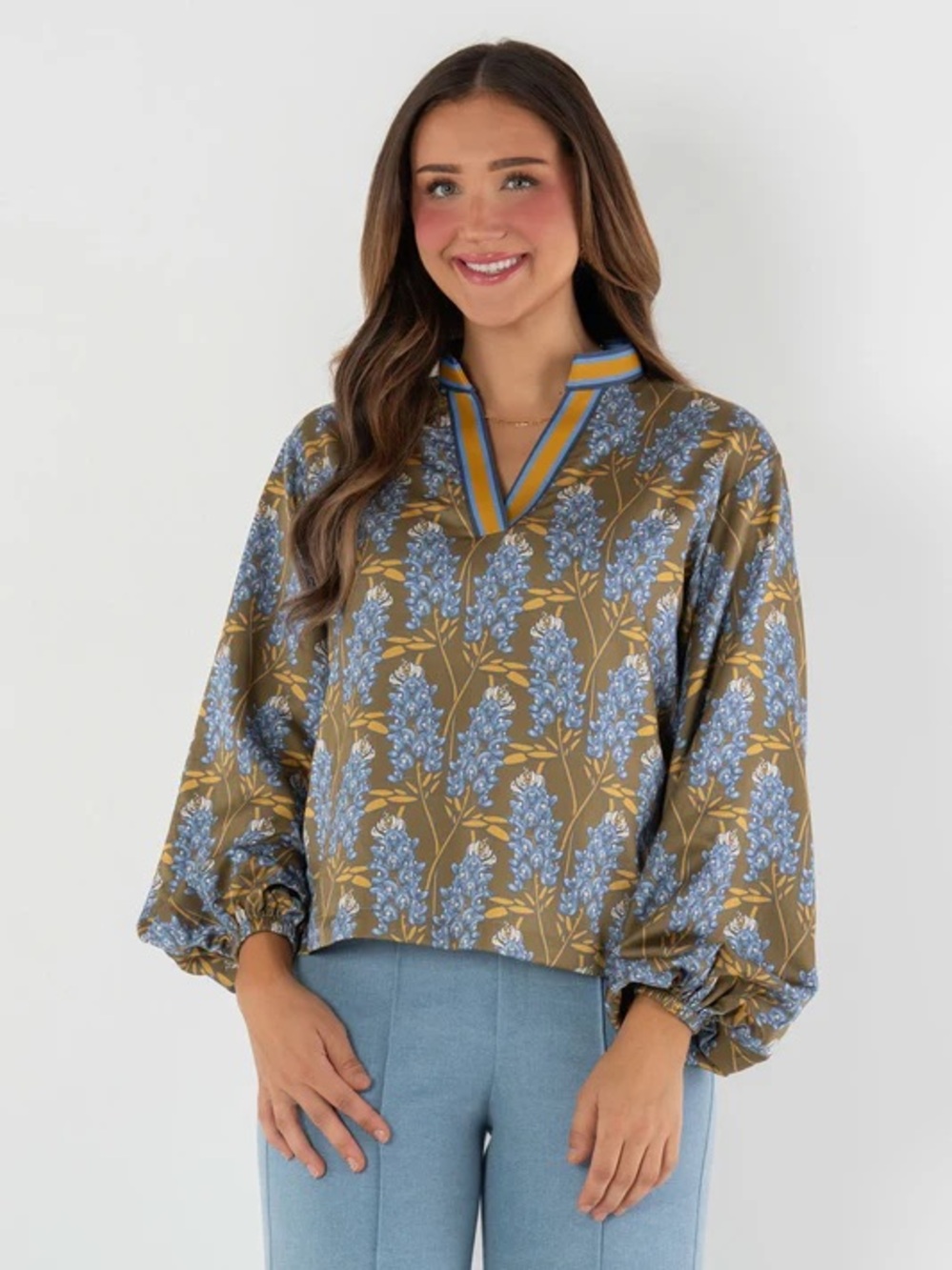 Emily McCarthy Lolli Top Blue Bonnet Print Silk and Cotton Size S